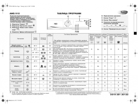 Инструкция стиральной машины Whirlpool AWG 910(Таблица программ)