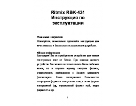 Руководство пользователя, руководство по эксплуатации электронной книги Ritmix RBK-431