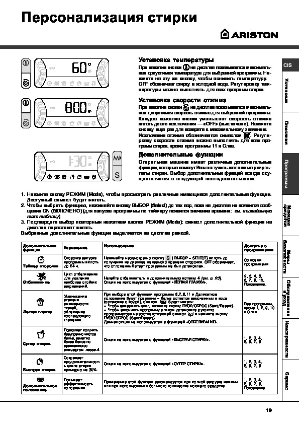 Как включить стиральную машину аристон автомат старого образца