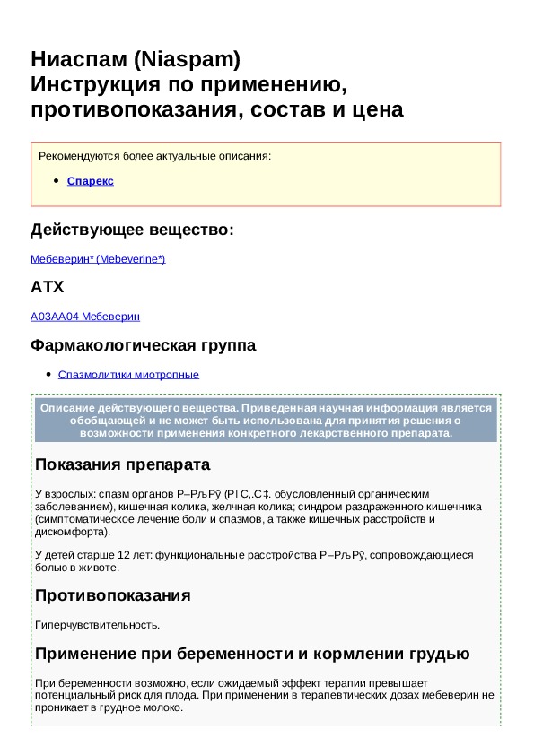 Ниаспам инструкция по применению